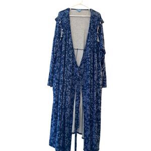 Draper‎ James RSVP Blue Floral Ruffle Shoulder Longline Duster Cardigan 3X Plus